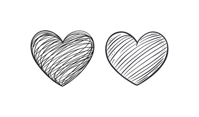 Two hand drawn hearts with sketchy texture on white background