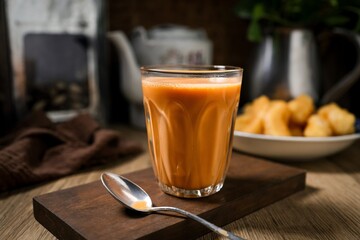 Cha Yen ,Thai hot Tea, Traditional Thai tea with sweetened condensed	