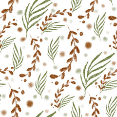 Green And Brown Nature Seamless Pattern Hand drawing Pattern Background
