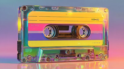 Pop heritage flashback icon remix art, heritage flashback remix, heritage flashback collage Retro audio cassette with vibrant colors.