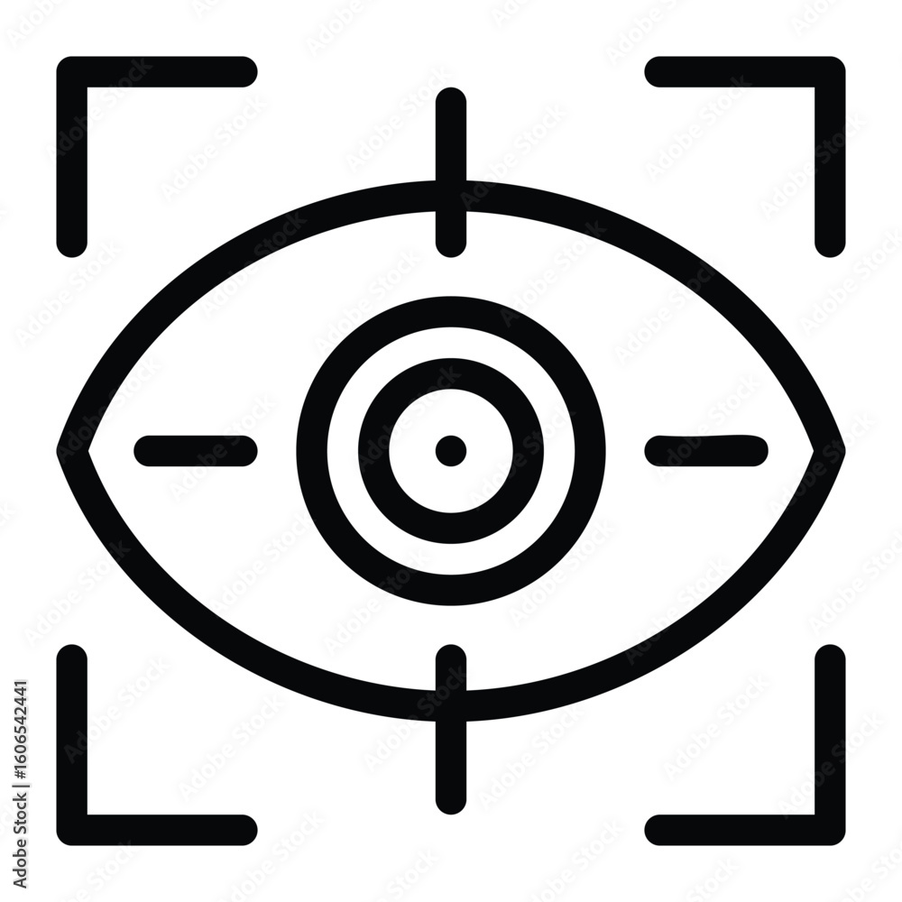 Poster an eye icon with a bullseye pupil set within a square targeting frame
