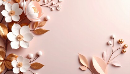 Elegant floral arrangement studio display paper craft art soft background top-view aesthetic design for home decor