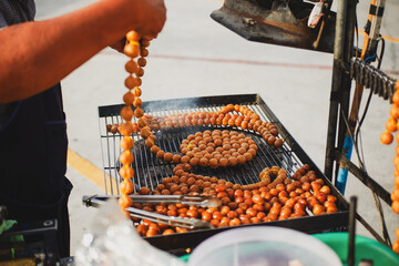 Grilled Thai sausage, Thai traditional style sausage, Thai called Sai krok isan