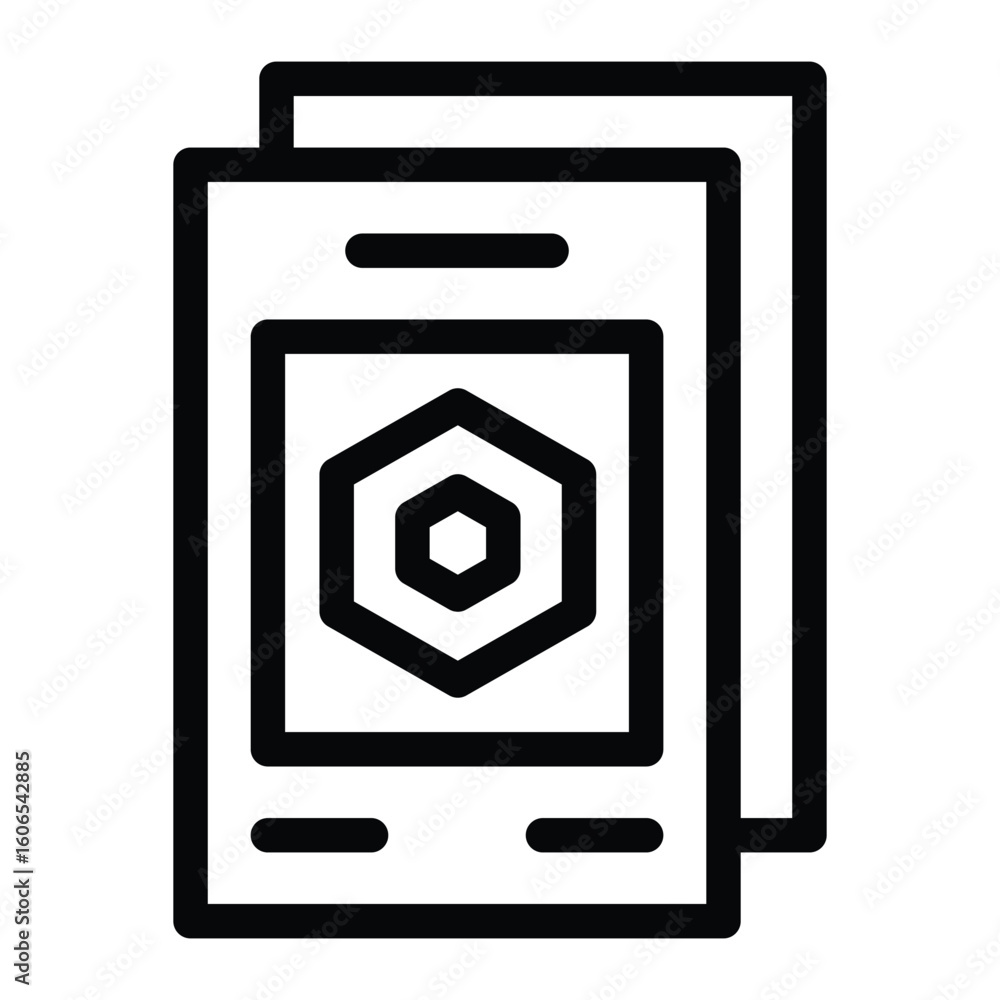 Poster stacked papers with a hexagon design featuring bars at the top and bottom