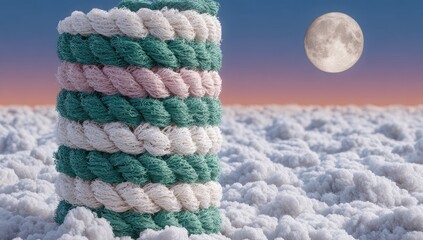 Stratified rope tower on a cloud sea, moonlit