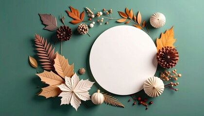 Autumn leaves arrangement home decor digital art cozy setting aerial view seasonal inspiration