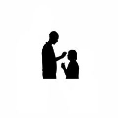 Silhouette of person helping someone take medicine on white background