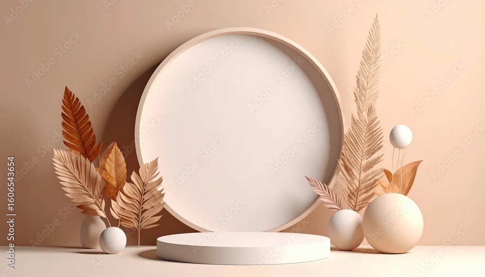 Poster elegant minimalist display setup featuring natural elements studio environment decorative arrangemen
