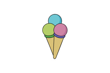 Playful 3d style trio of colorful ice cream scoops in a cone