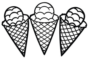 Playful 3d style trio of colorful ice cream scoops in a cone