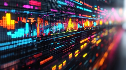 Abstract colorful data streams, blocks, bars, and lines with blurred background