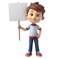 Smiling Cartoon Boy Holding Blank Sign Perfect for Announcements and Messages
