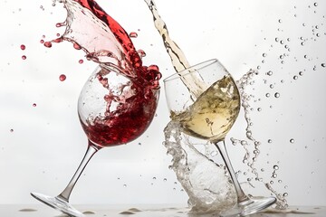 Dynamic Splash of Red and White Wine in Elegant Glassware