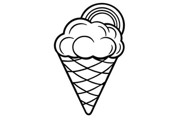 Three scoop rainbow ice cream cone cartoon illustration