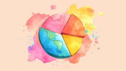Watercolor pie chart depicting Earth divided into sections
