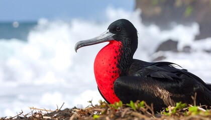 Naklejka premium Close-up of a red-faced booby by the ocean