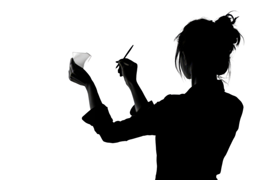 Woman using sticky notes on board vector illustration isoleted on white background in silhouette . - Powered by Adobe