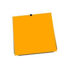 Yellow sticky post it note with red pushpin isolated on transparent background