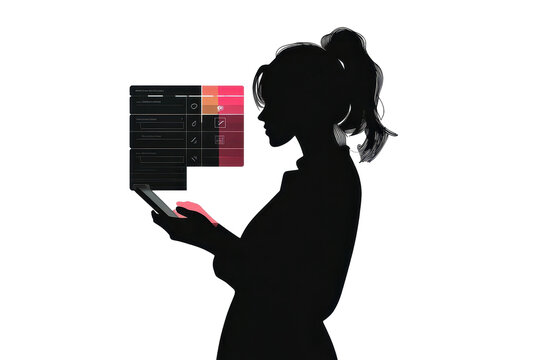 Woman using task manager appvector illustration isoleted on white background in silhouette .