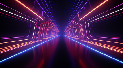 Futuristic space tunnel with neon or saber style background