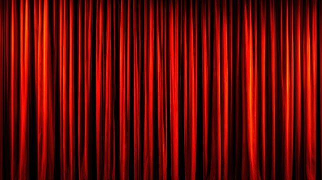 Red theater curtains closed with dramatic lighting, creating a sense of anticipation and elegance, suitable for performing arts themes.