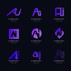 Collection of blue AI letter initial vectors and technology logos