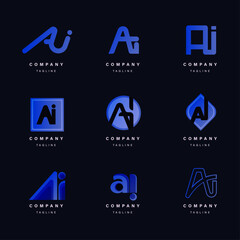 AI letter initial concept vectors, logos set for technology branding