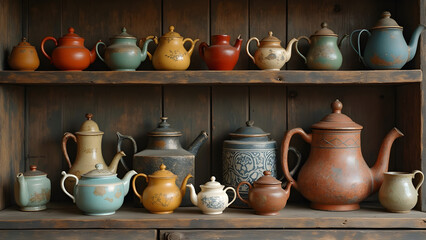 Vintage teapots collection. Unique antique teapots for sale. Home decor with vintage charm. Beautiful teapot display ideas.