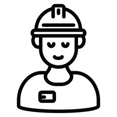 A black outline of a construction worker with a hardhat  small smile