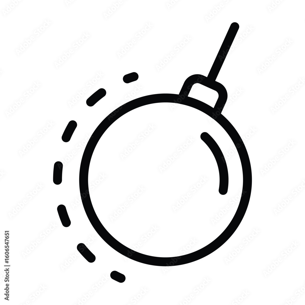 Poster a simplistic black line drawing of a wrecking ball on a chain with motion lines