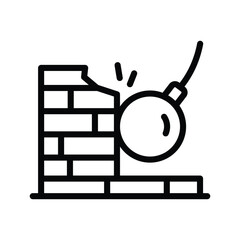 A wrecking ball strikes a brick wall causing damage