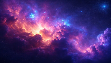 Vibrant Cosmic Nebula with Purple Pink Gas Clouds and Glowing Stars