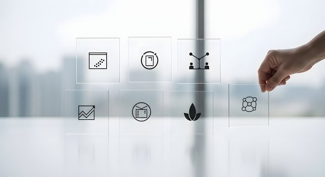 Business strategy and management concept. Hand selecting a collaboration icon from a futuristic digital interface