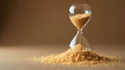 Hourglass filled with sugar. Layered glucose art. Ultra realistic sugar display. Beautiful sugar hourglass design.