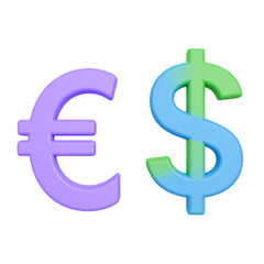 Currency Exchange. 3d rendering isolated on white background. Cartoon plastic style icon