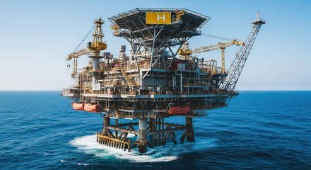Offshore oil rig in open ocean