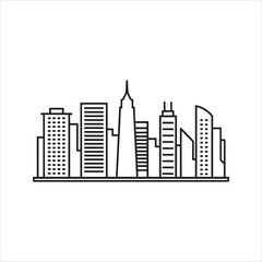 Cityscape skyline icon, urban architecture line art. Vector illustration of modern city buildings outline, metropolis silhouette.