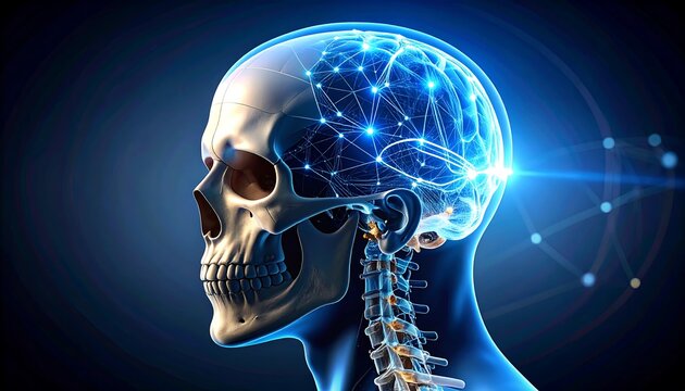 Anatomical Skull with Neural Network Connections Concept