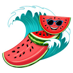 Fun Summertime Cartoon with Surfing Fruit

