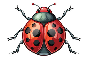 Detailed Cartoon Ladybug with Shiny Red Shell and Six Legs Displayed on a White Background Illustration