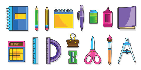 Set of back to school stationary supplies element vector illustration