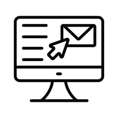 Fototapeta premium Outline of a computer monitor displaying an email icon with a cursor pointing to it