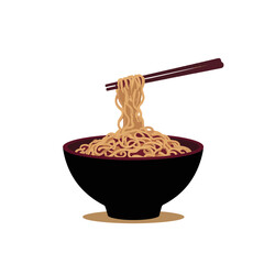 Silhouette of noodles bowl with chopsticks on white background, minimalist art