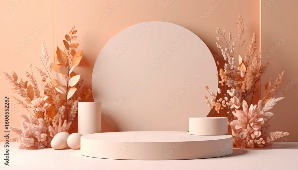 Poster elegant minimalist display setup featuring natural elements soft color palette photography studio ca