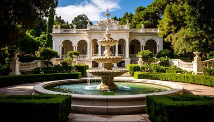 Obraz premium Luxurious fountain in a manicured garden