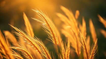 Sunlit wild grass glowing in golden sunset with gentle lens flare and a peaceful summer atmosphere