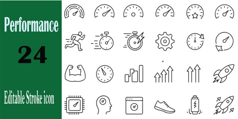 Vector icons illustrating performance speed efficiency and progress for business and technology concepts