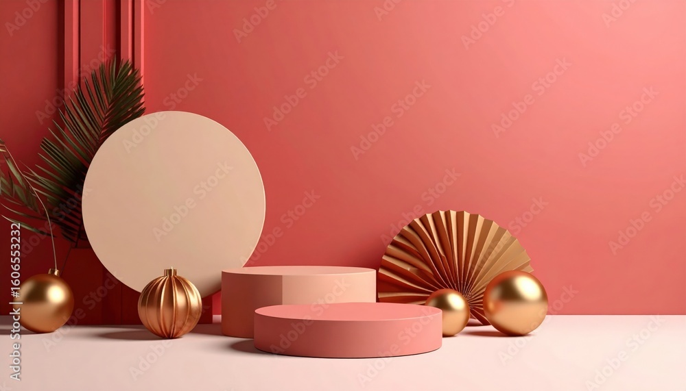 Poster elegant decorative display with geometric shapes and golden accents studio setting 3d render contemp