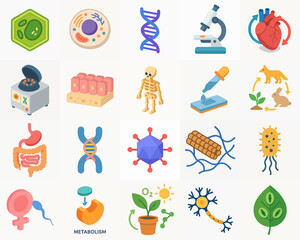 Detailed Flat Science and Biology Elements Illustration Set Collection