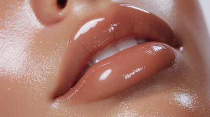 Fototapeta premium Woman applying cream, facial skin glistening under bright sunlight, showcasing summer skincare routine